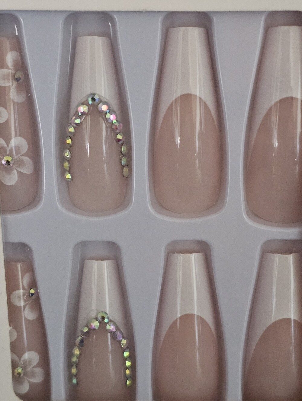 Nude Blush Press-On Nails with Rhinestone Accent